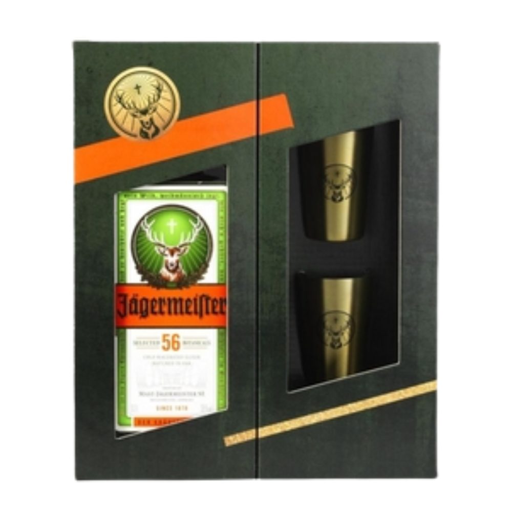 Likier Jagermeister + 2 złote kieliszki 34% 700 ml