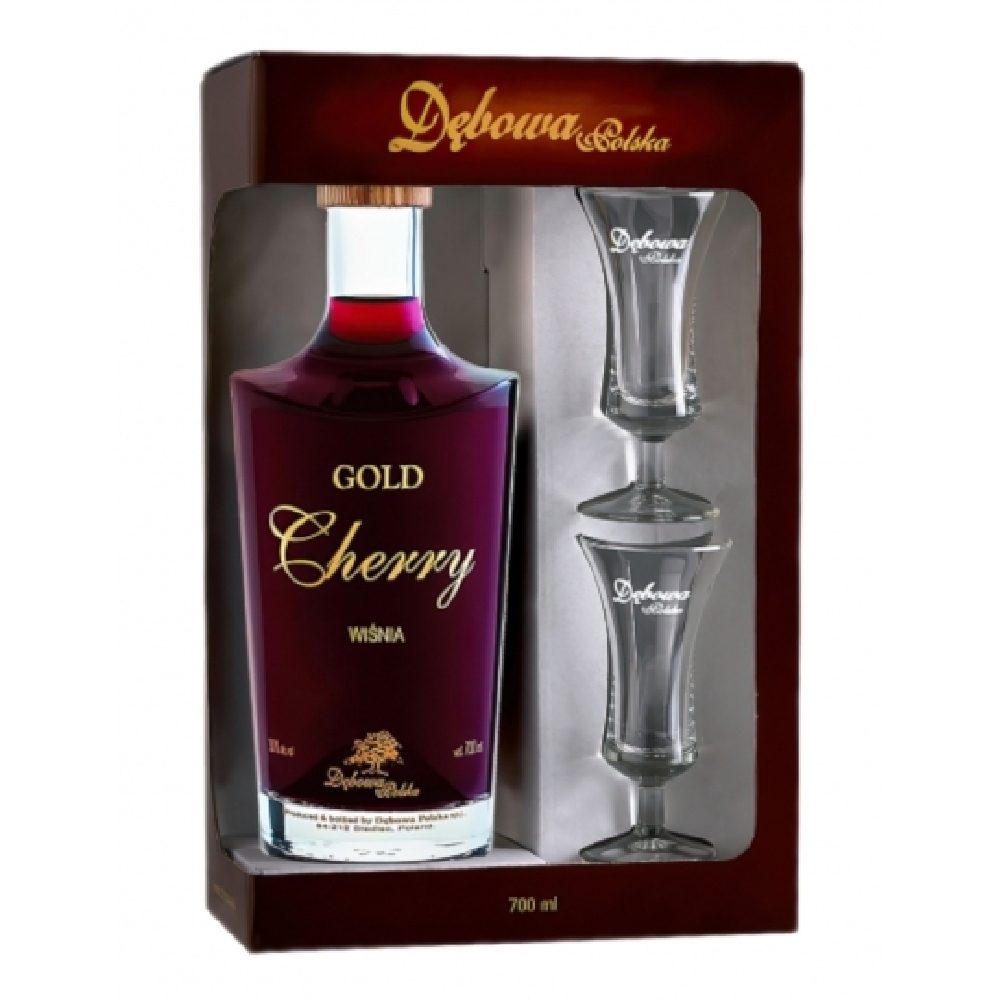 Likier Dębowa Polska Cherry Gold  30% 700 ml + 2 kieliszki