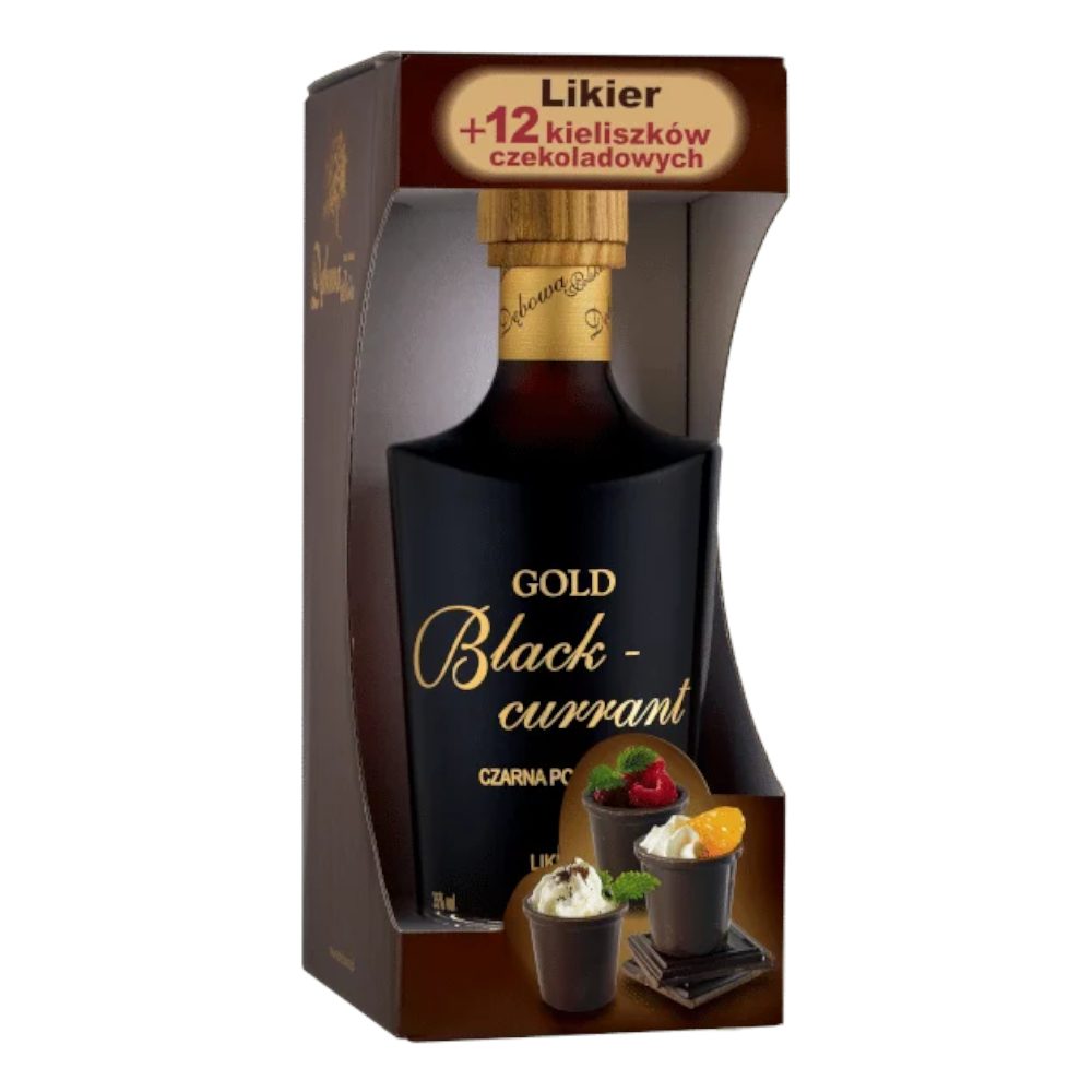 Likier Gold Blackcurrant Czarna Porzeczka 35% 700 ml +12 czekoladowych kieliszków